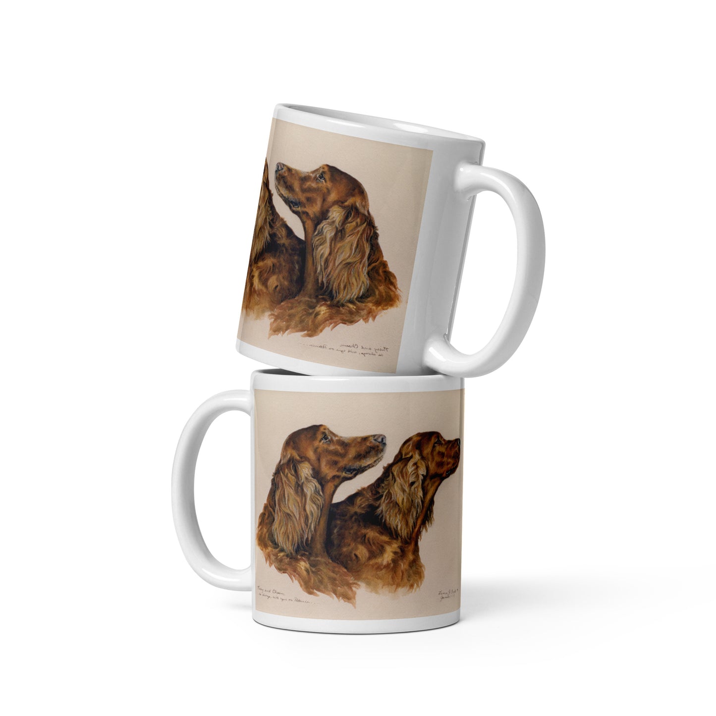 "Missy & Charm the Irish Setters" White glossy mug