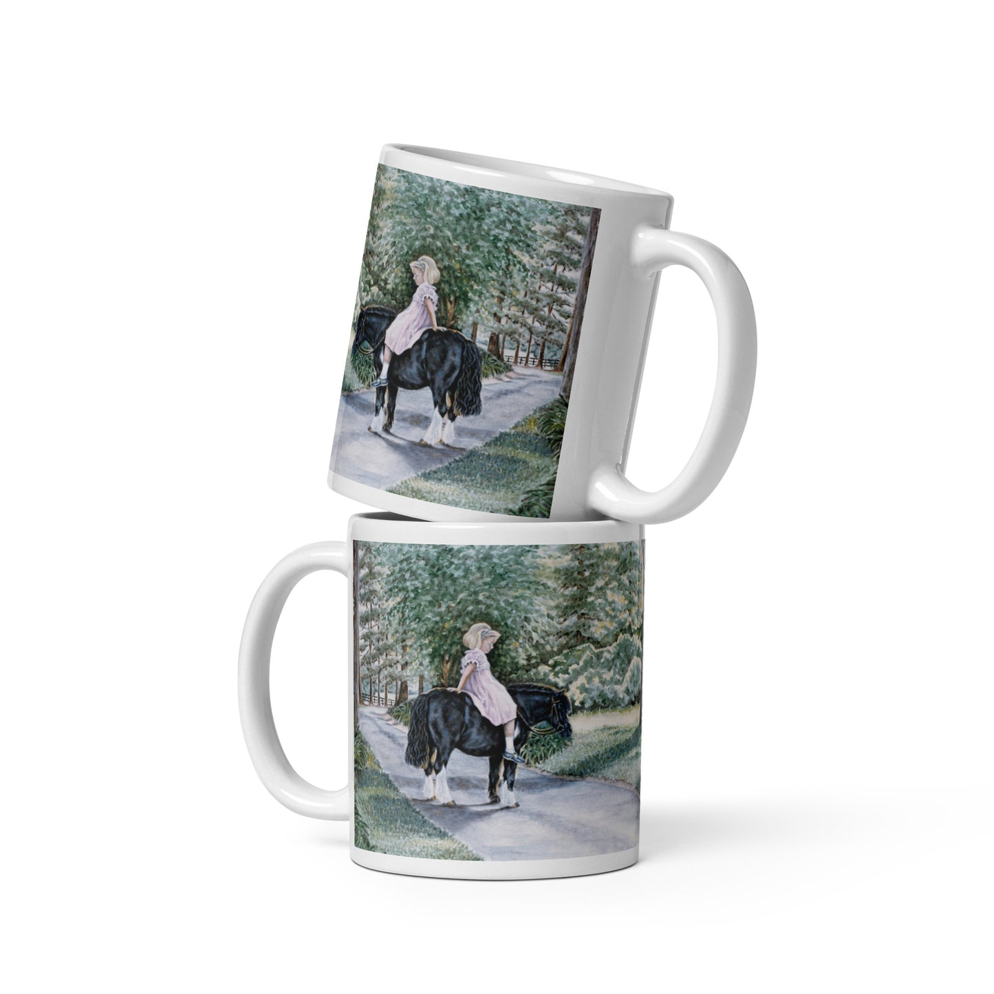 "Girl on Pony" White glossy mug