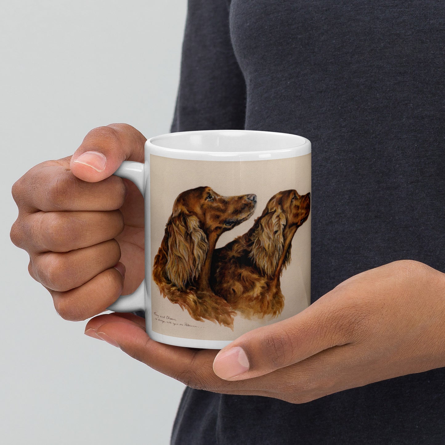 "Missy & Charm the Irish Setters" White glossy mug