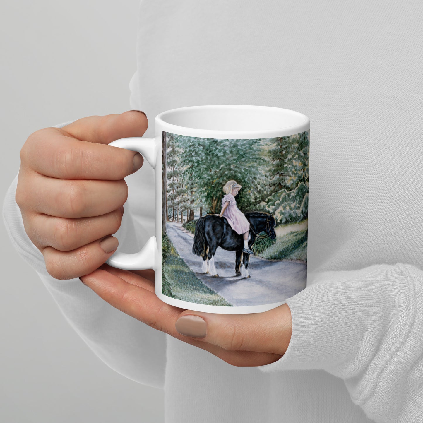 "Girl on Pony" White glossy mug