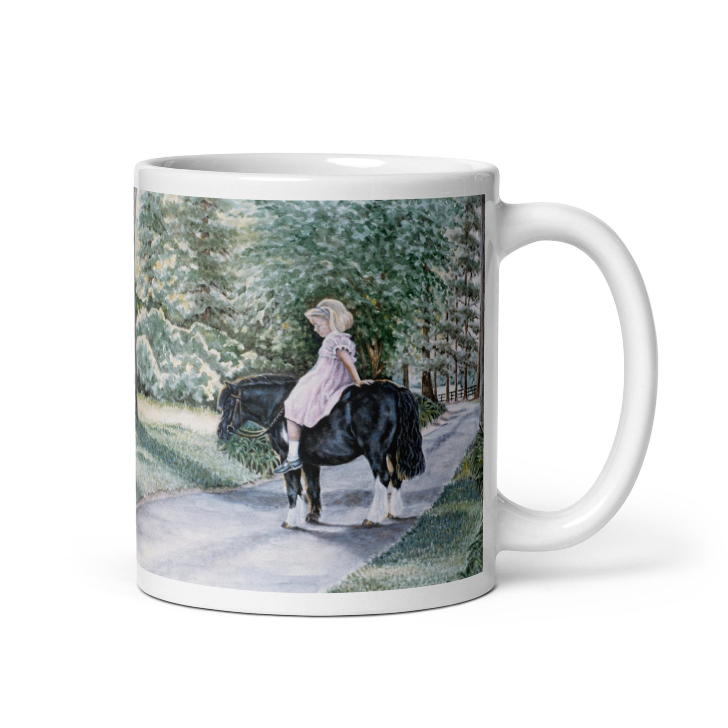 "Girl on Pony" White glossy mug