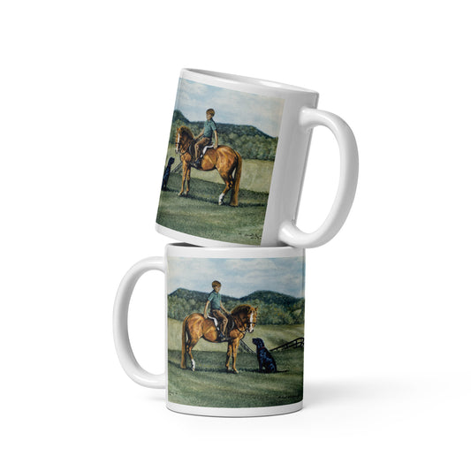 "A Boy & His Horse" White glossy mug